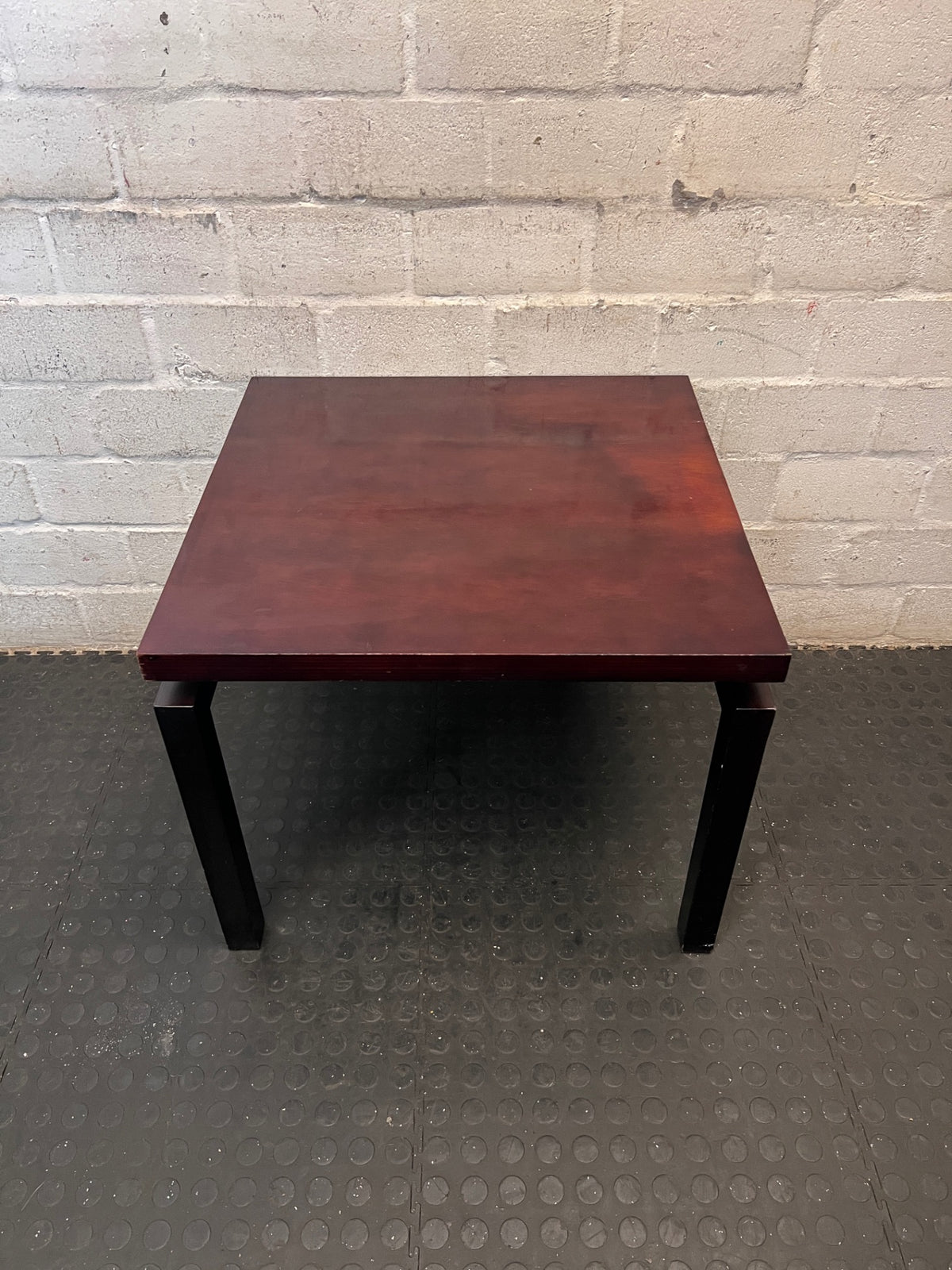 Modern Square Side Table with Dark Wood Finish Top – back view