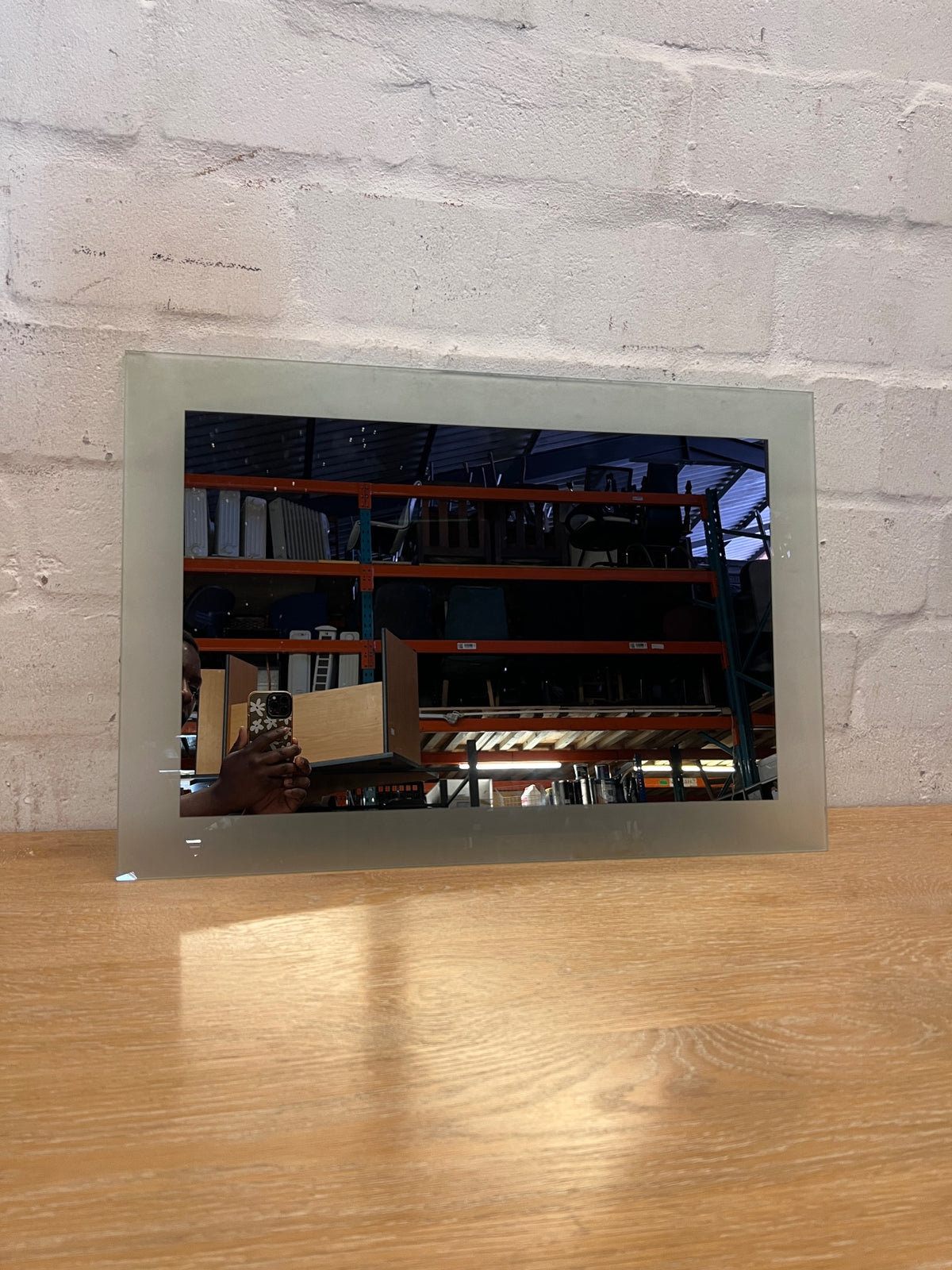 Rectangular Mirror with Frosted Glass Border – side view