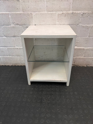 White Washed Bedside Table with Glass Shelf – main front view