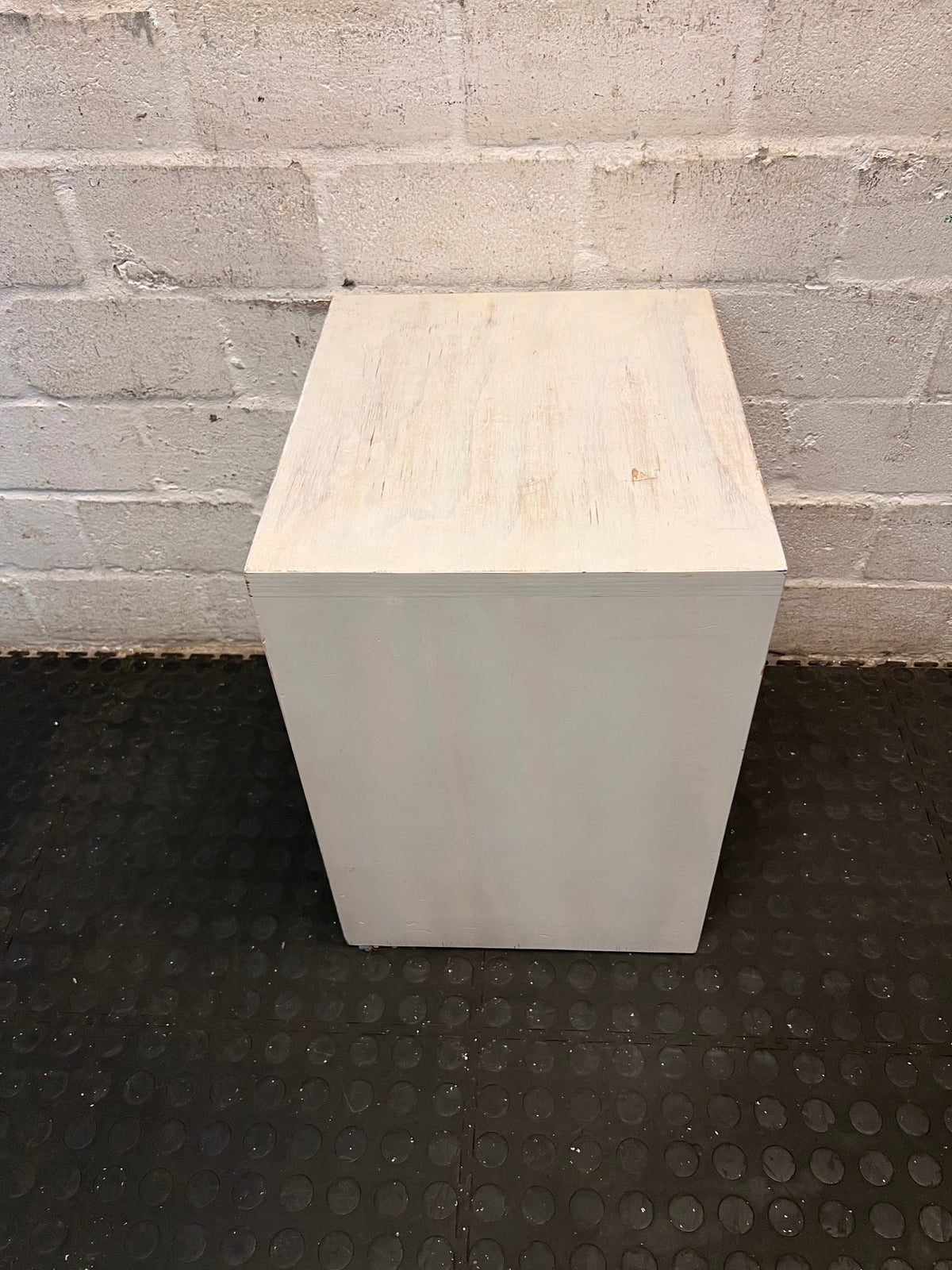 White Washed Bedside Table with Glass Shelf – top view