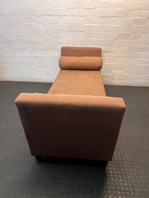 Terracotta Upholstered Day Bed with Bolster Cushions – back view
