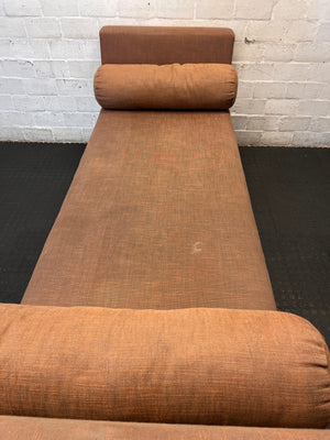 Terracotta Upholstered Day Bed with Bolster Cushions – top view