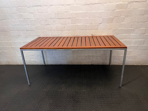 Wooden Slatted Table with Metal Frame – condition detail