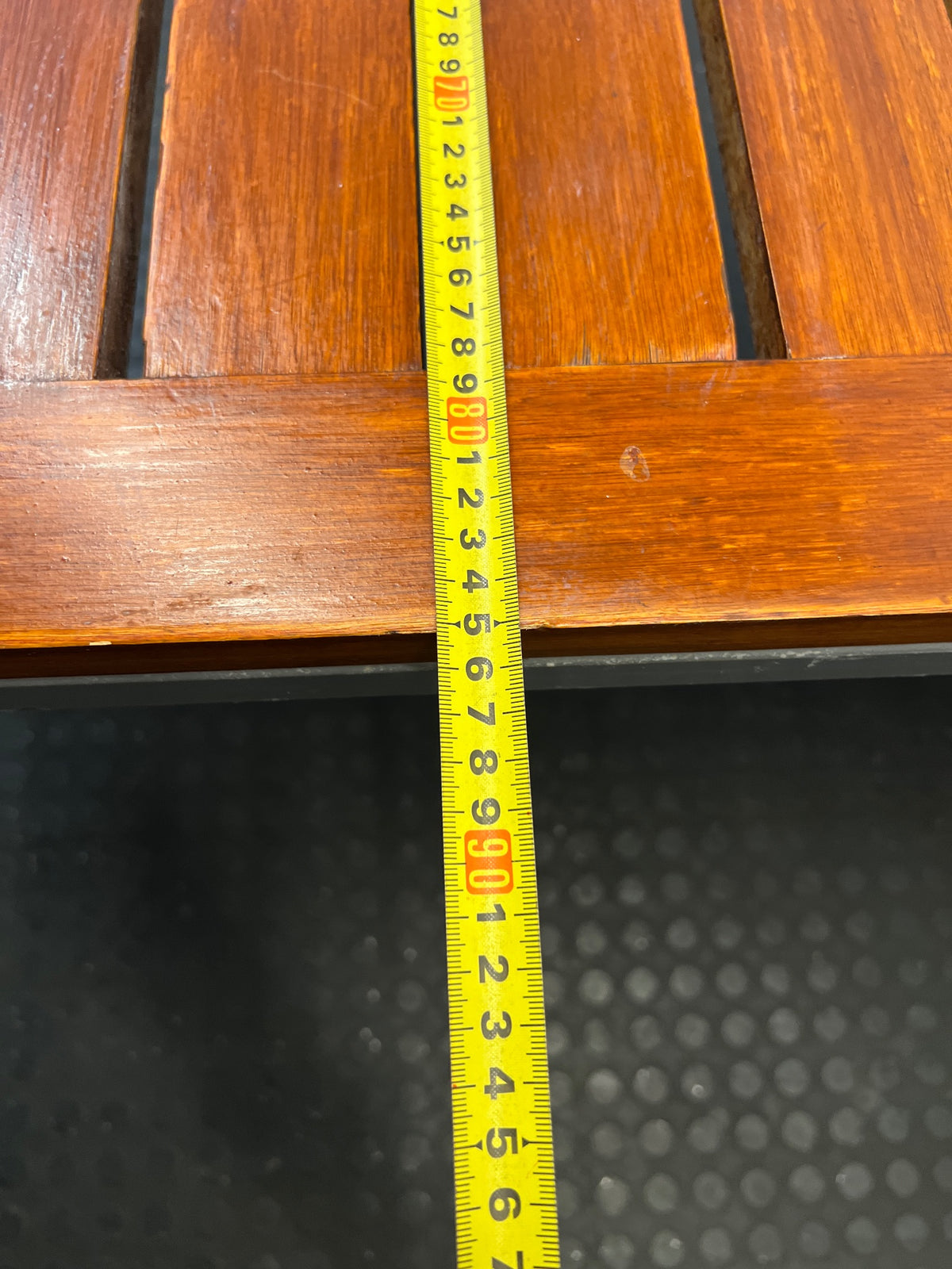 Wooden Slatted Table with Metal Frame – depth measurement