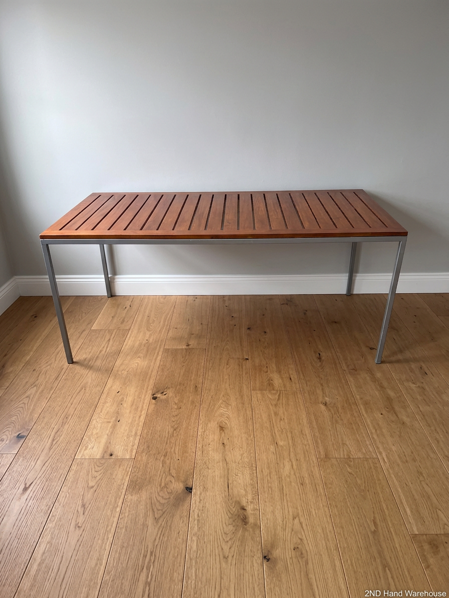 Wooden Slatted Table with Metal Frame – styled product image