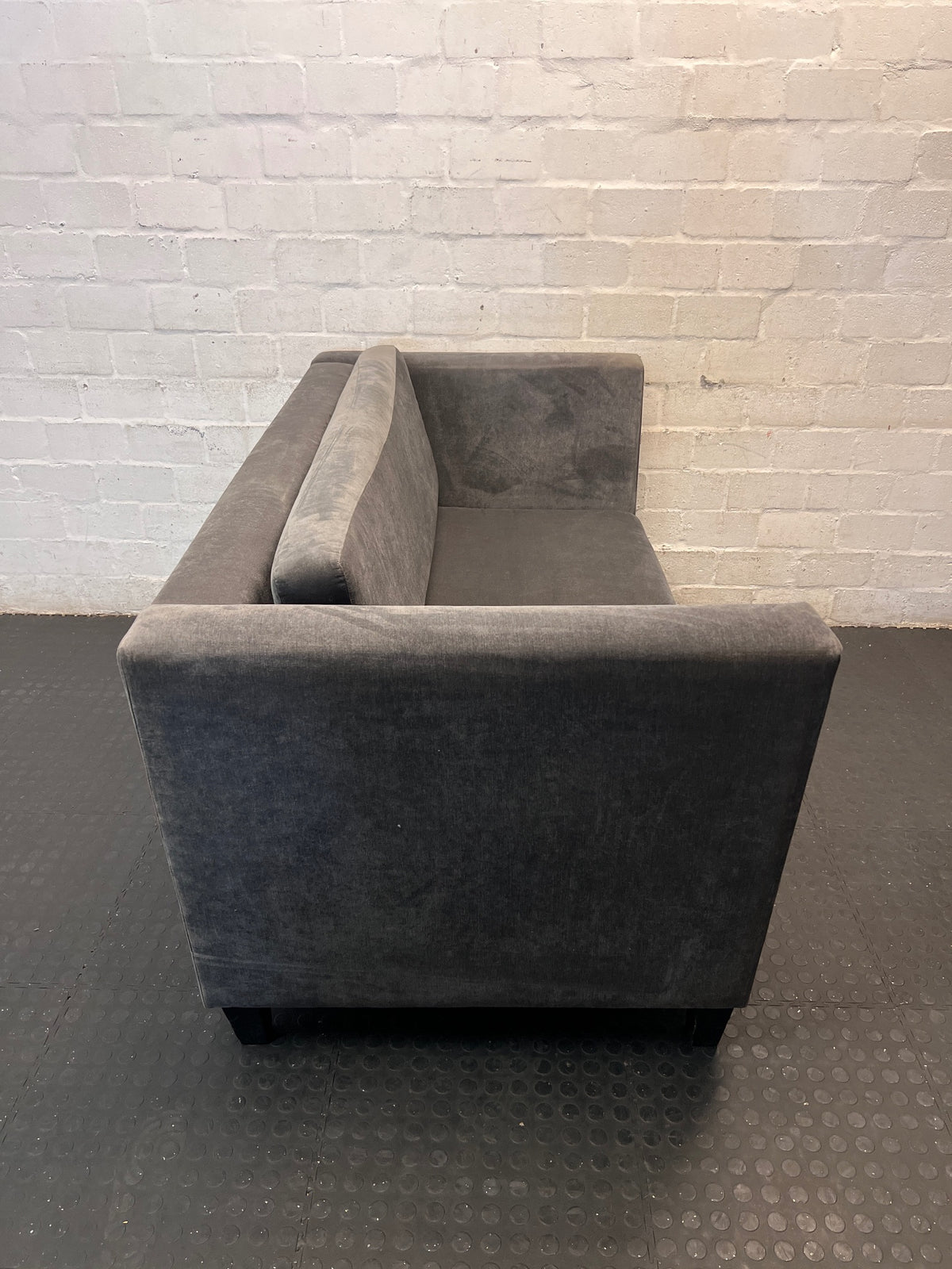 Grey Velvet-Style 2 Seater Couch – back view