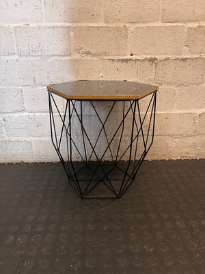 Hexagonal Side Table with Black Wireframe Base – back view