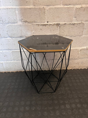 Hexagonal Side Table with Black Wireframe Base – condition detail