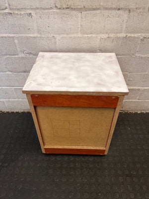 Brown Wooden Bedside Pedestal with White Top – back view