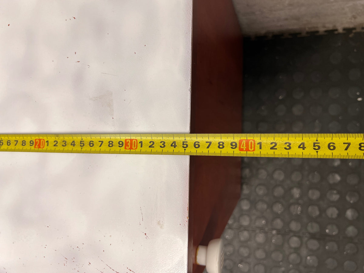 Brown Wooden Bedside Pedestal with White Top – depth measurement