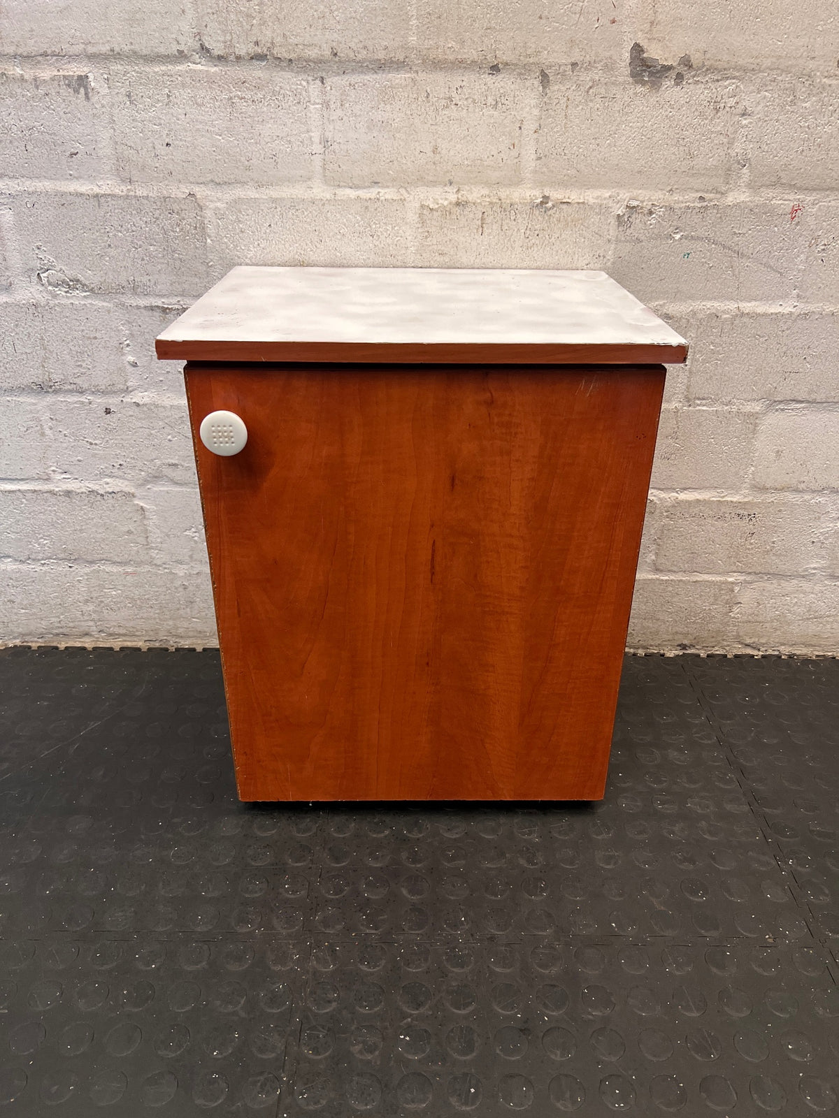 Brown Wooden Bedside Pedestal with White Top – main front view