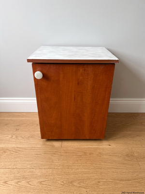 Brown Wooden Bedside Pedestal with White Top – styled product image