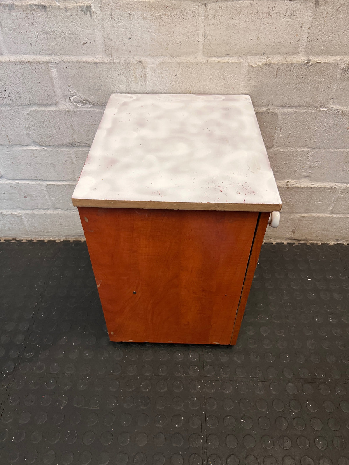 Brown Wooden Bedside Pedestal with White Top – top view