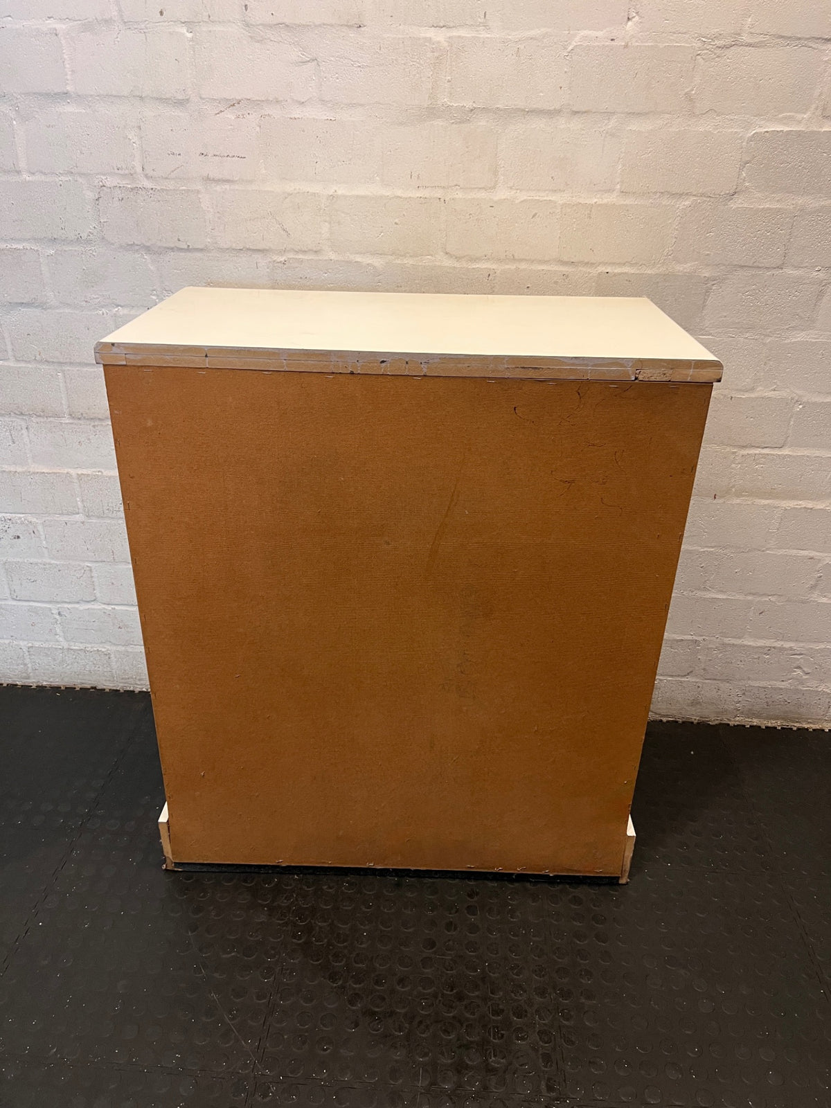 White Panelled Chest of Drawers with Metal Handles – back view