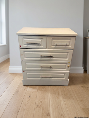 White Panelled Chest of Drawers with Metal Handles – styled product image