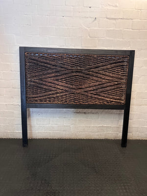 Queen Woven Wicker and Dark Wood Headboard – main front view