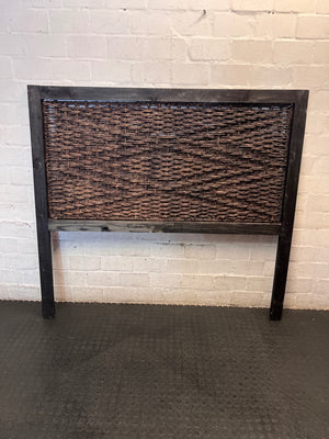 Queen Woven Wicker and Dark Wood Headboard – side view