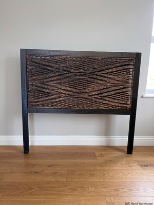 Queen Woven Wicker and Dark Wood Headboard – styled product image