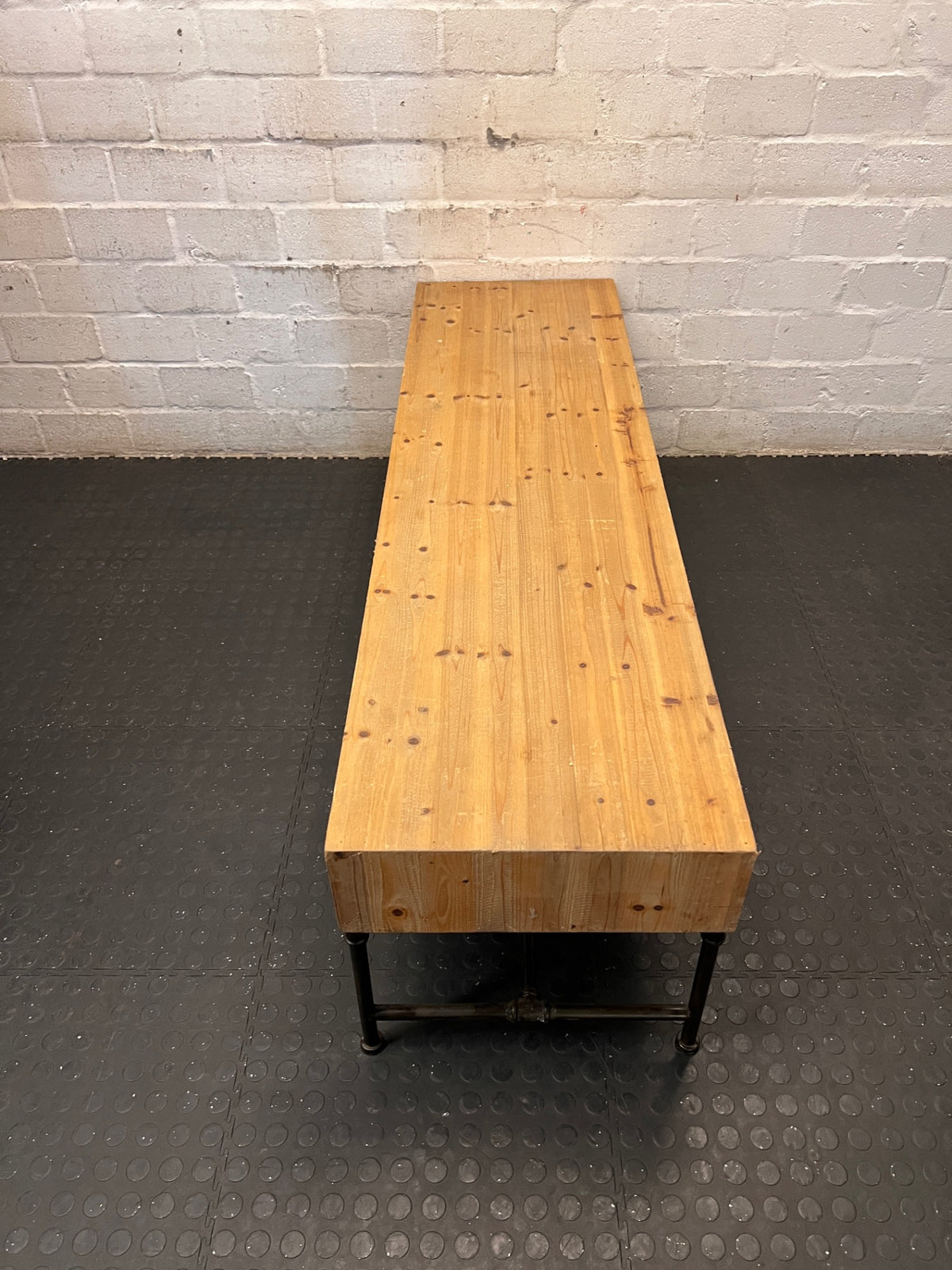 Oak Finish Industrial Style TV Unit with Metal Frame – back view