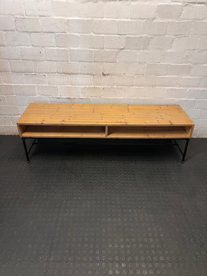 Oak Finish Industrial Style TV Unit with Metal Frame – main front view