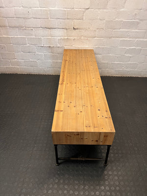 Oak Finish Industrial Style TV Unit with Metal Frame – side view