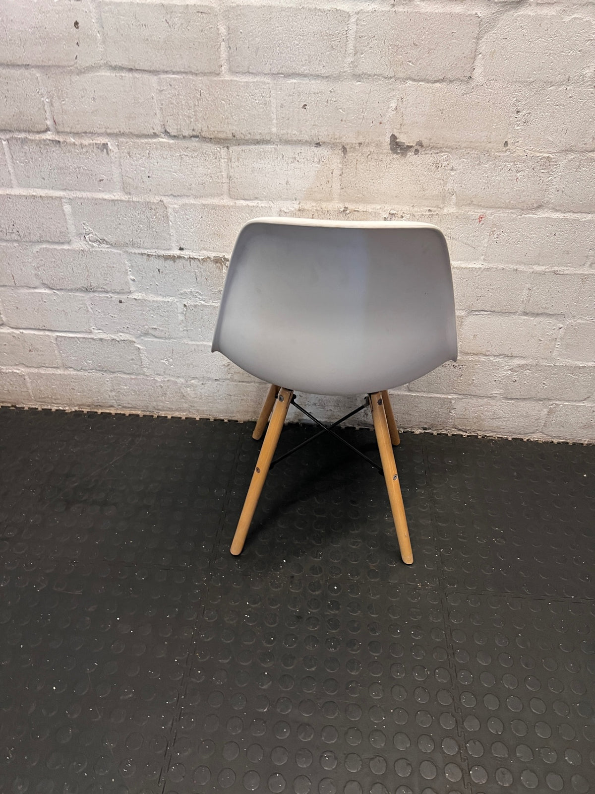 Modern White Bucket Chair with Wooden Legs – back view