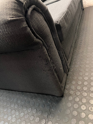 Grey Upholstered 2 Seater Couch with Rolled Arms — Structural Damage – back view