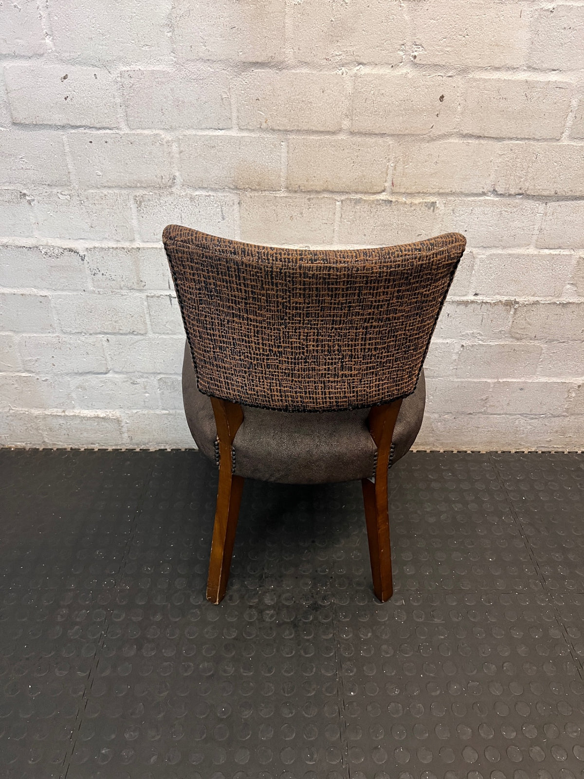 Mixed Texture Upholstered Dining Chair with Wooden Legs – back view