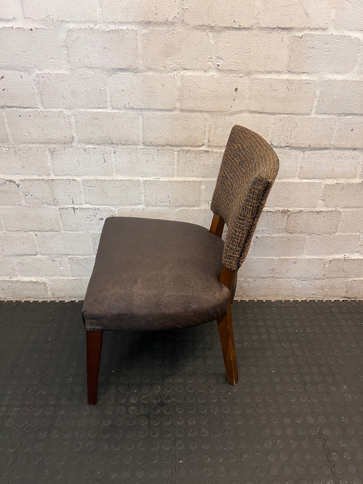 Mixed Texture Upholstered Dining Chair with Wooden Legs – side view
