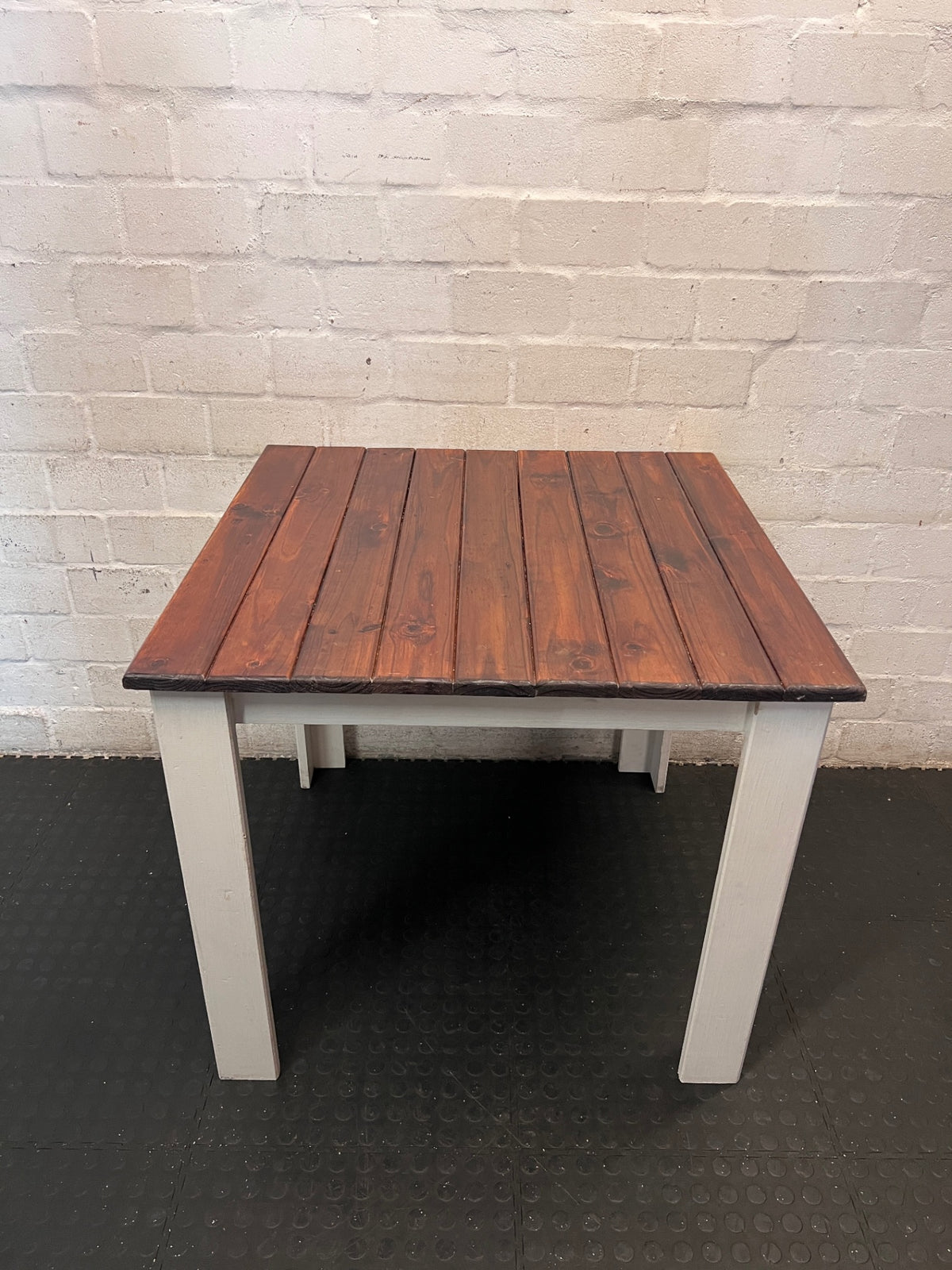 Two-Tone Square Wooden Dining Table – side view