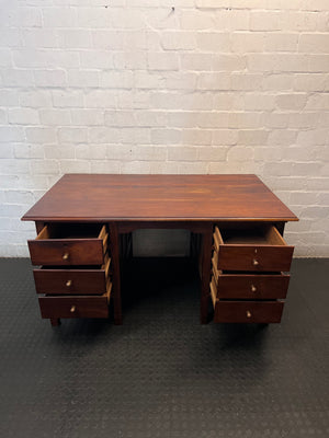 Classic Brown Wooden Office Desk with Six Drawers – side view