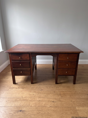 Classic Brown Wooden Office Desk with Six Drawers – styled product image
