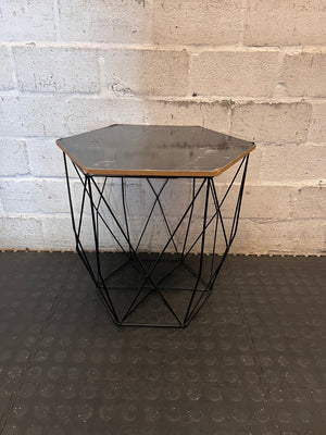 Hexagonal Black Marble-Effect Side Table with Metal Frame – back view