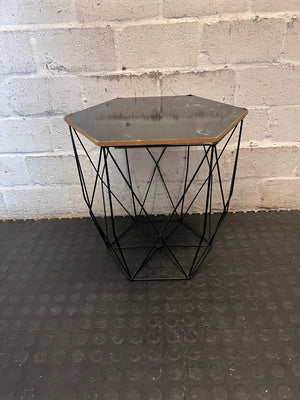 Hexagonal Black Marble-Effect Side Table with Metal Frame – main front view