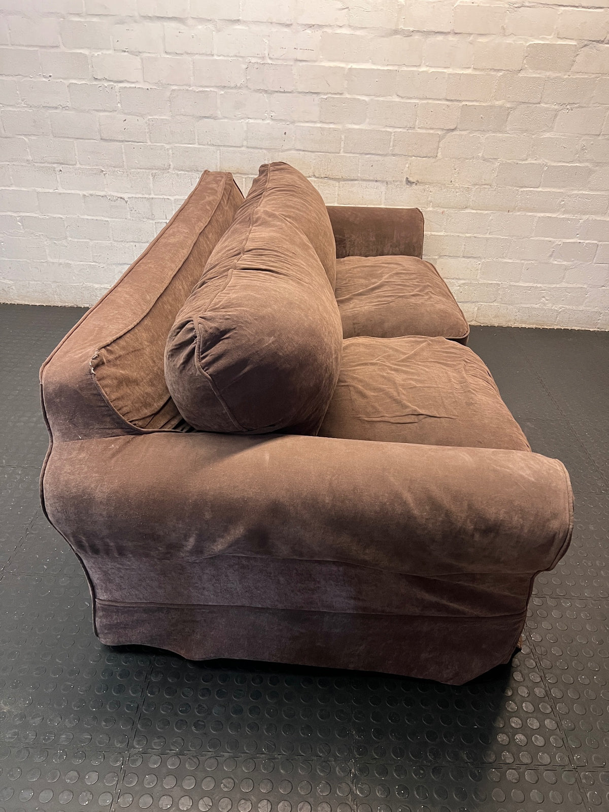 Chocolate Brown Fabric 3 Seater Couch – back view