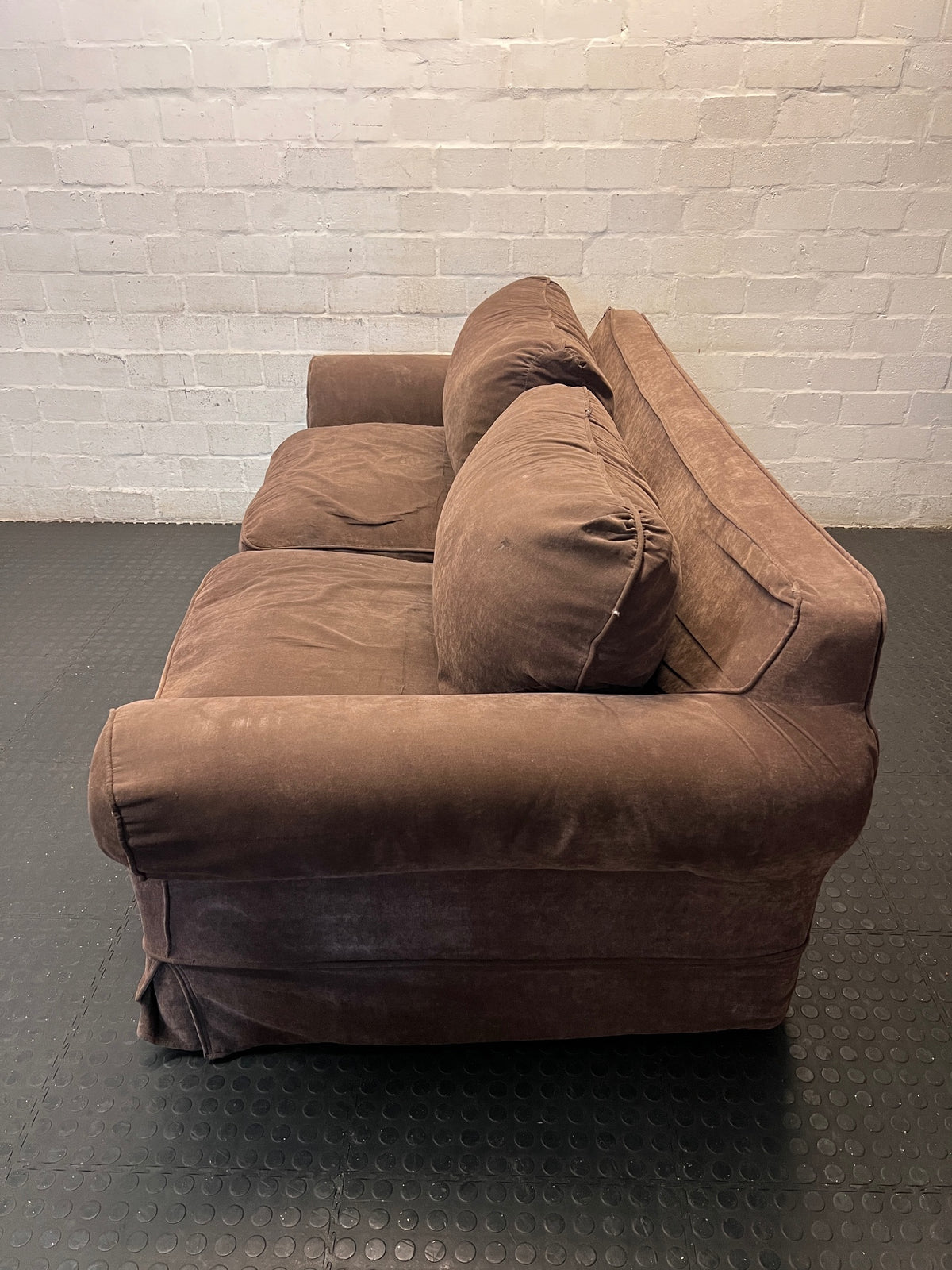 Chocolate Brown Fabric 3 Seater Couch – side view