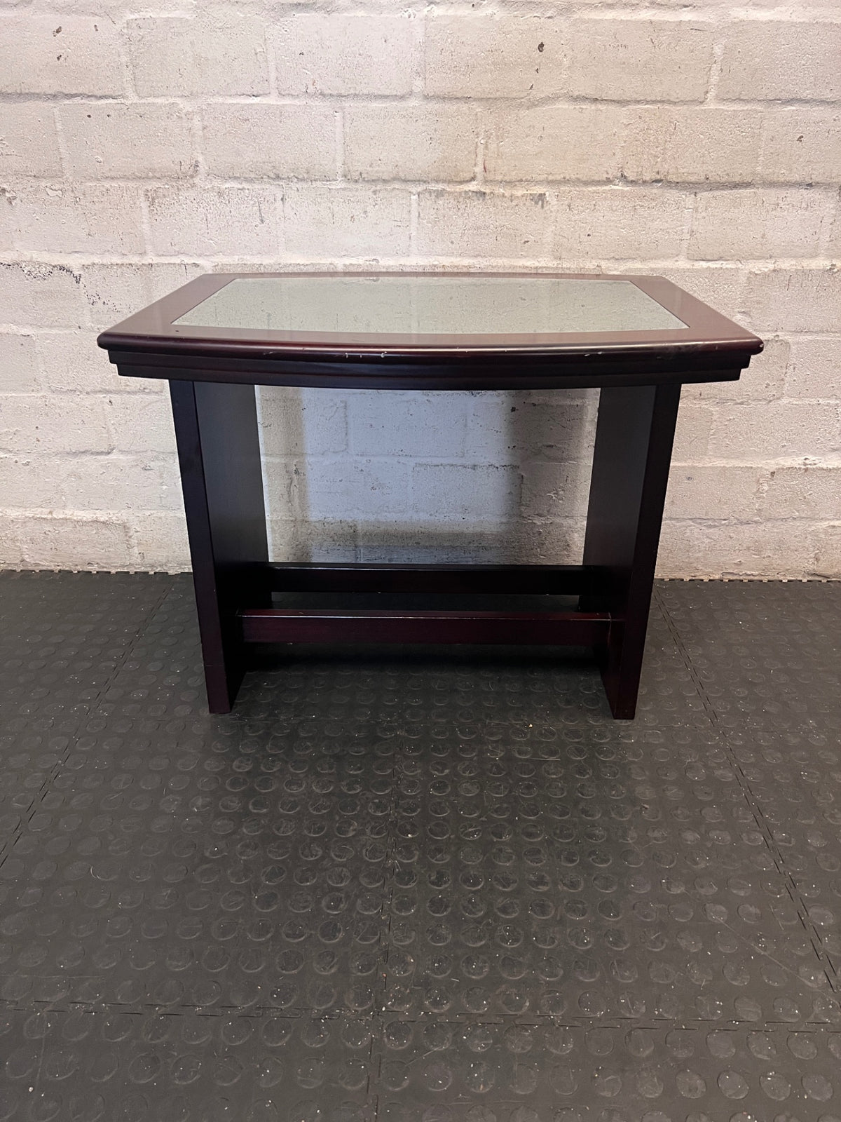 Dark Wood TV Unit with Frosted Glass Inlay – condition detail