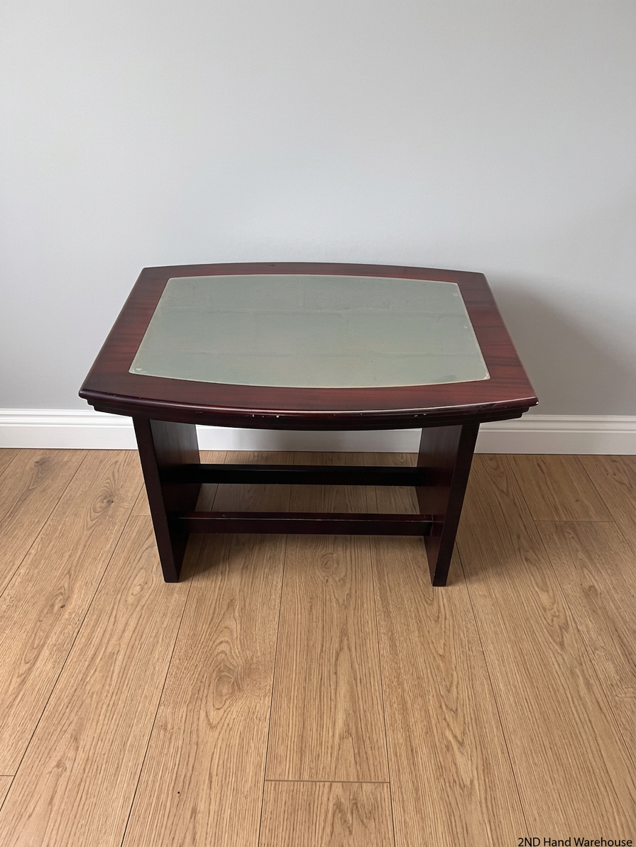 Dark Wood TV Unit with Frosted Glass Inlay – styled product image