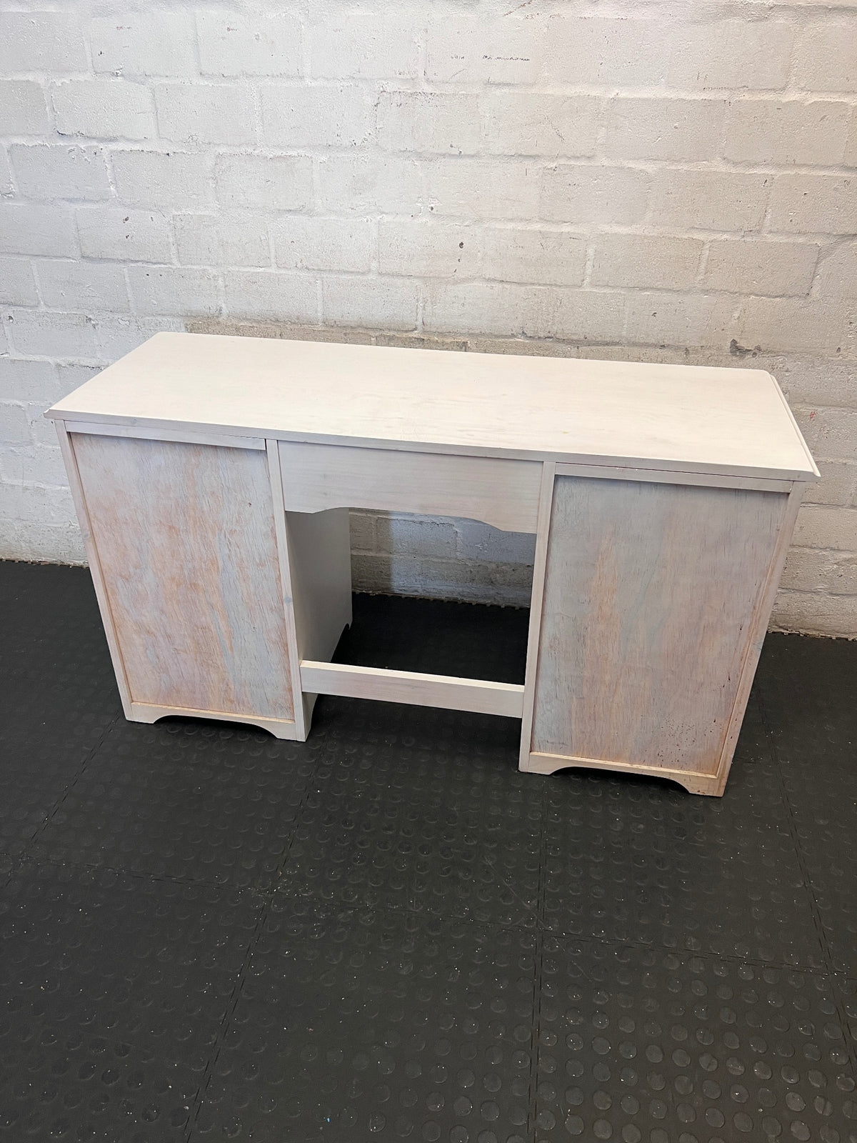 White Painted Wood Writing Desk with Pedestal Cupboards – back view
