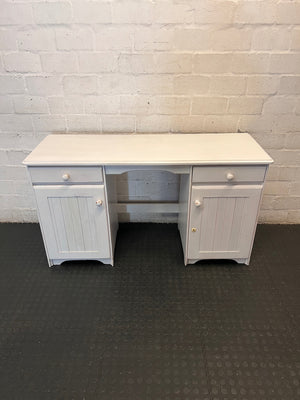 White Painted Wood Writing Desk with Pedestal Cupboards – main front view