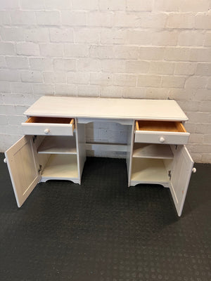 White Painted Wood Writing Desk with Pedestal Cupboards – side view