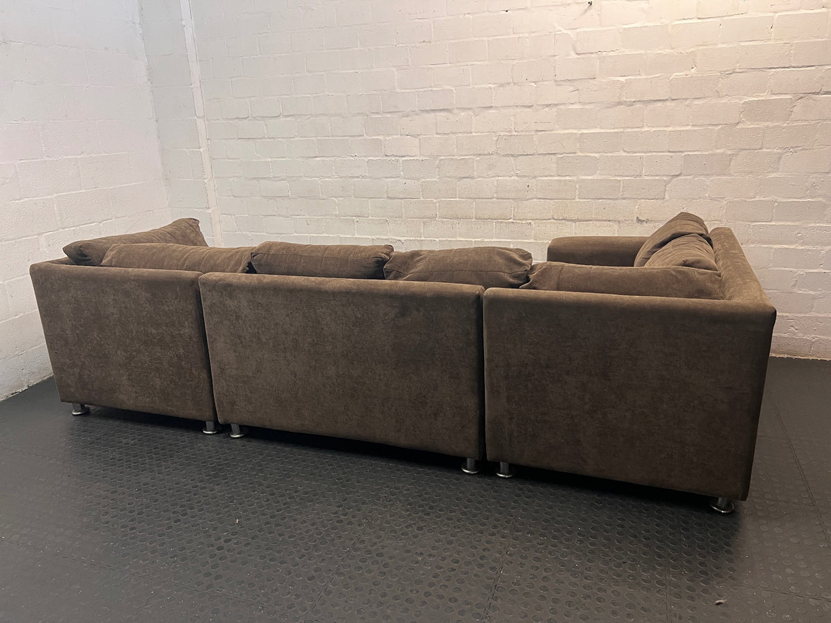 Brown Fabric U-Shape Couch with Daybed – back view