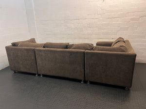 Brown Fabric U-Shape Couch with Daybed – back view