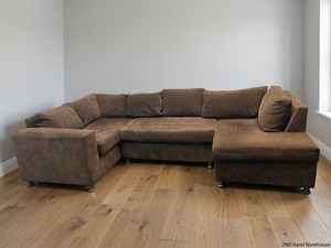 Brown Fabric U-Shape Couch with Daybed – styled product image