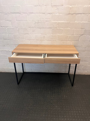 Oak-Tone Sahara Melawood Office Desk with Metal Frame – side view
