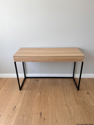 Oak-Tone Sahara Melawood Office Desk with Metal Frame – styled product image