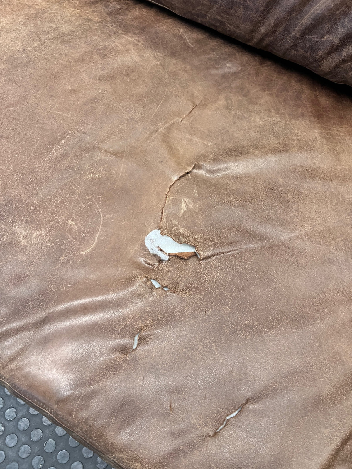 SHF Brown Leather 3 Seater Couch – condition detail