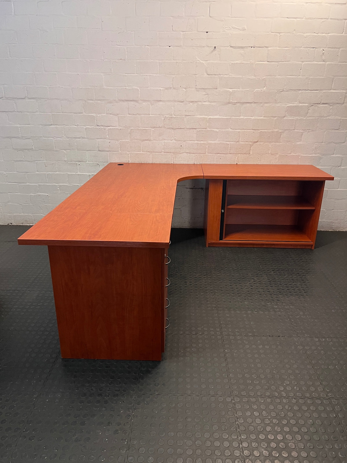 L-Shaped Office Desk with 4-Drawer Pedestal – back view