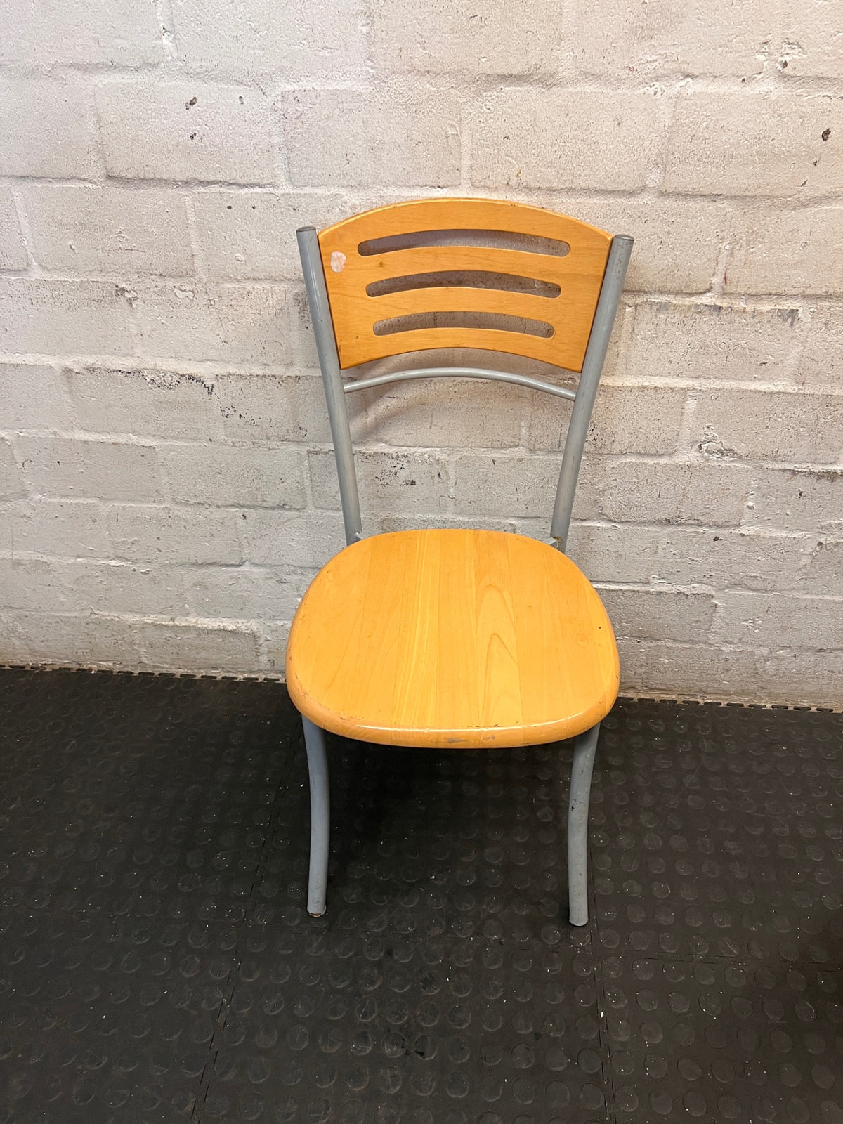 Wooden and Grey Metal Dining Chair – main front view