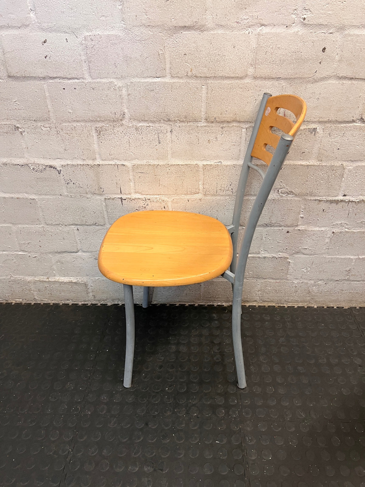 Wooden and Grey Metal Dining Chair – side view